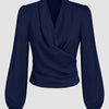 Navy Blue Draped V-Neck Full Sleeve Top