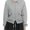 Mélange Zip Up Collar Long Sleeve Jacket with Front Pockets