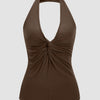 Halter Neck Ruched Top for Women in Brown