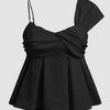 One Shoulder Pleated Ruffle Top in black