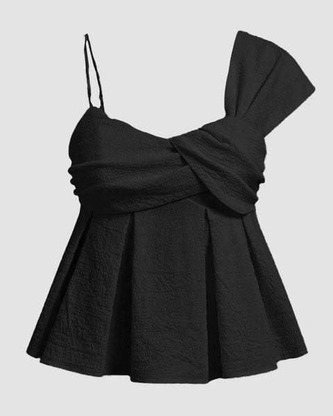 One Shoulder Pleated Ruffle Top in black