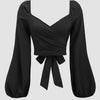 Sweetheart Neck Balloon Sleeve Back Tie Crop Top in Black
