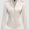 Satin Finish Front Button Collar Full Sleeve Shirt in Cream