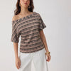 Off Shoulder Striped Knit Crop Top in Peach
