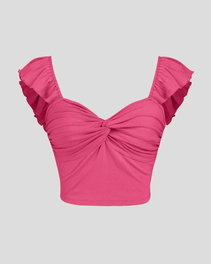 Solid Hot Pink Ruched Bust Crop Tee