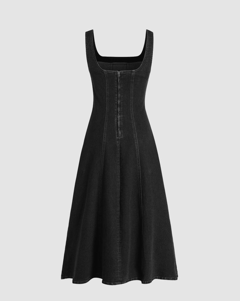 Sleeveless denim maxi dress in black