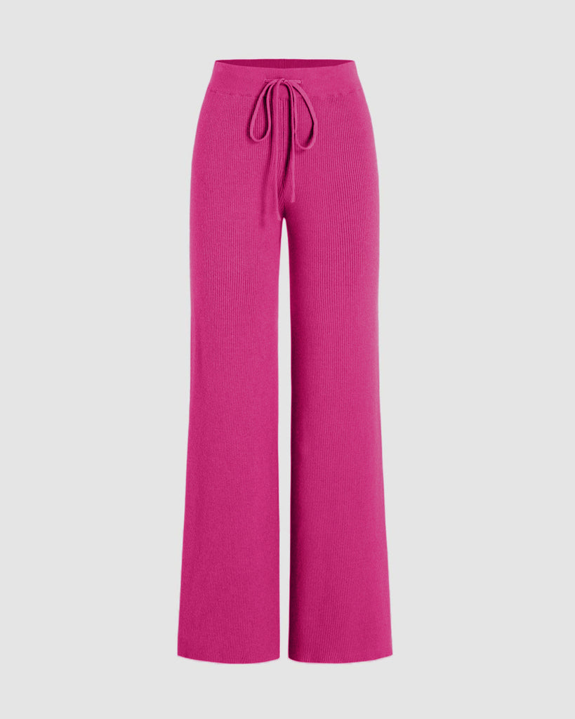Pink Ribbed Wide Leg Trousers