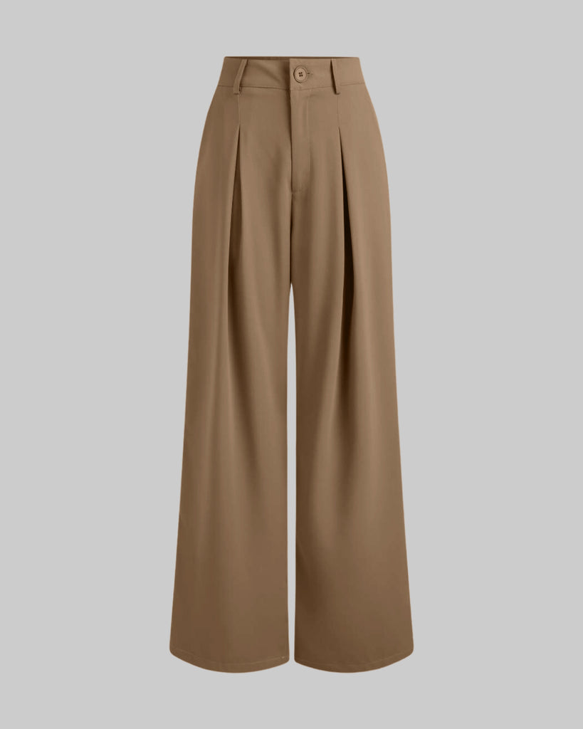 High Rise Pleated Straight Pant in Brown