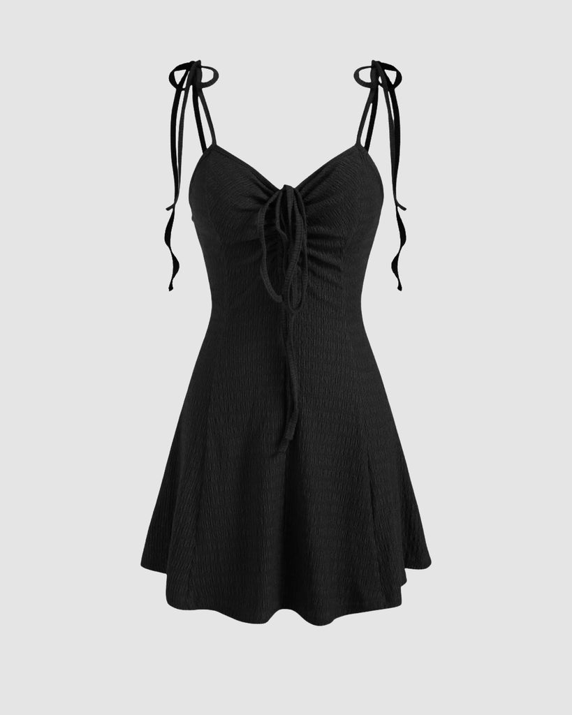 Black NecklineTie Shoulder Ruched Cami Dress