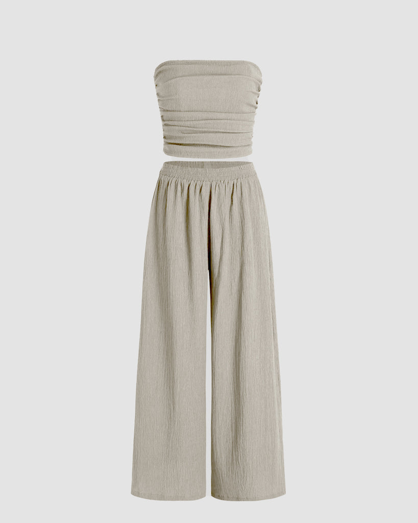 Tube crop top and wide leg pants in grey