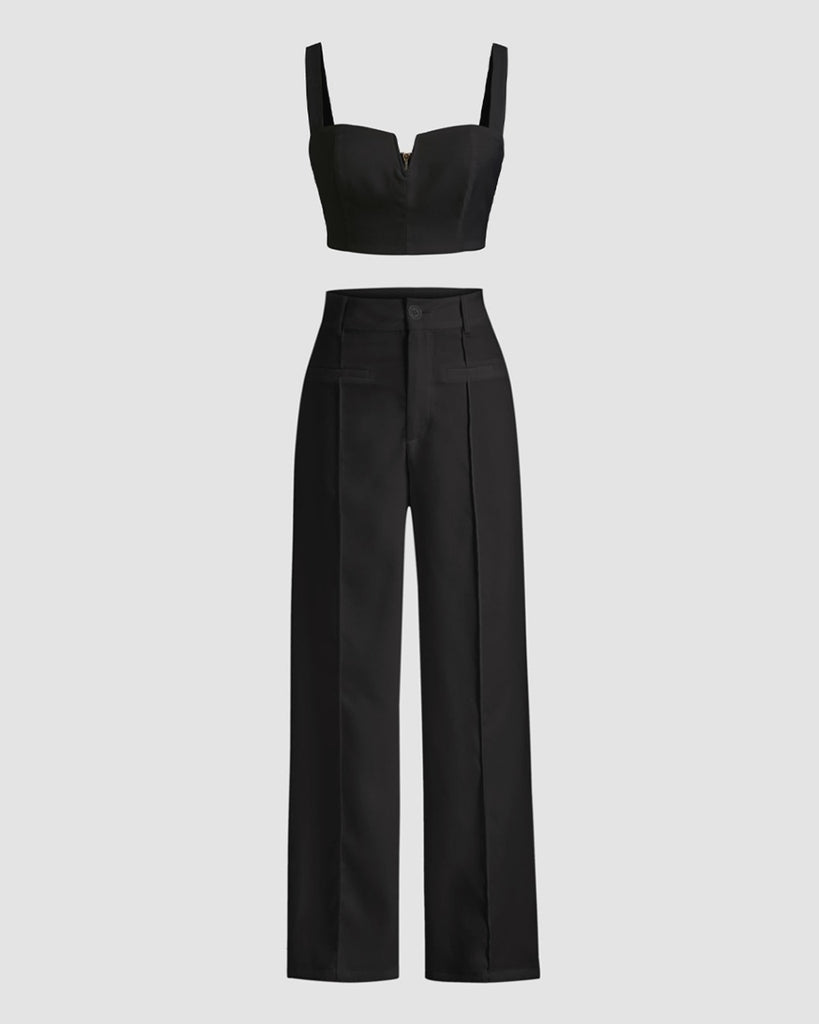Aesthetics Black Top With Wide legged Trouser