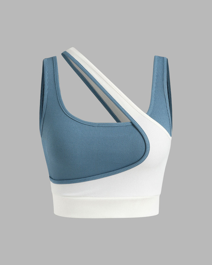 Blue and White Tone Asymmetrical Knit Tank Top