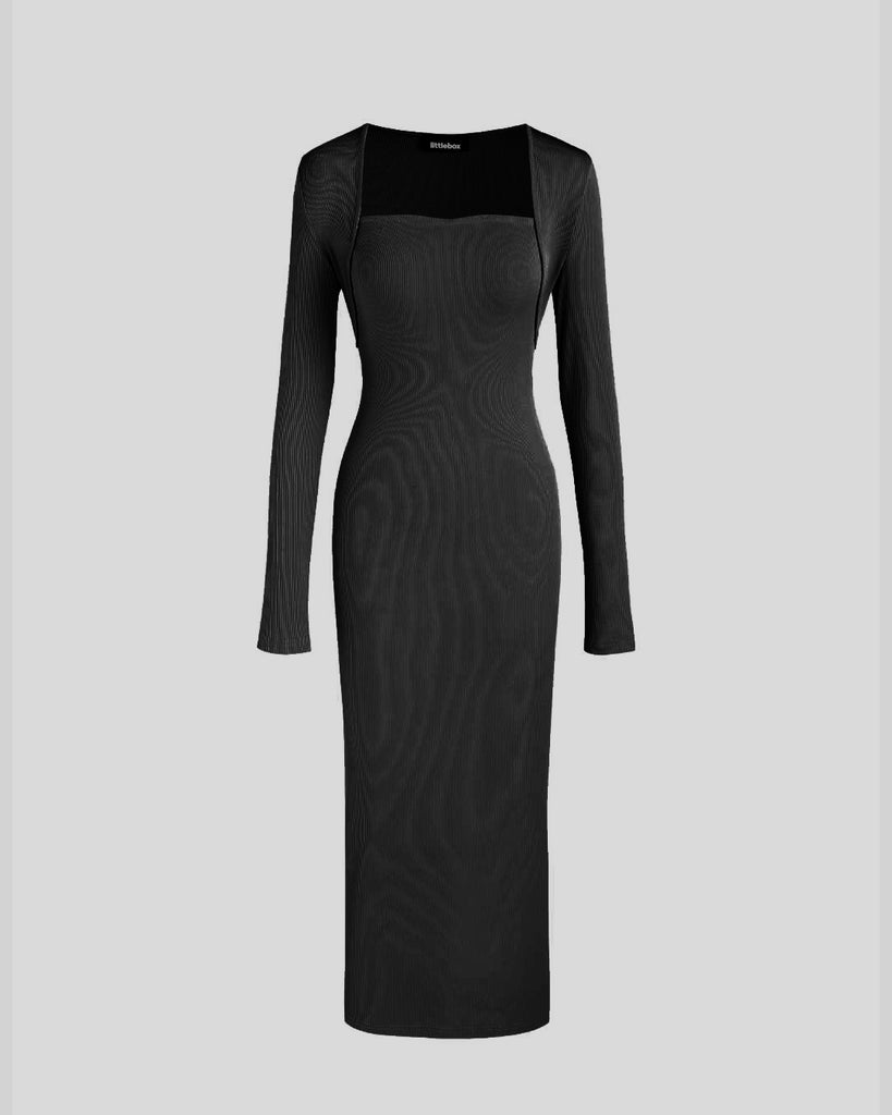 Two Piece Elegant Bodycon Dress With Shrug In Black