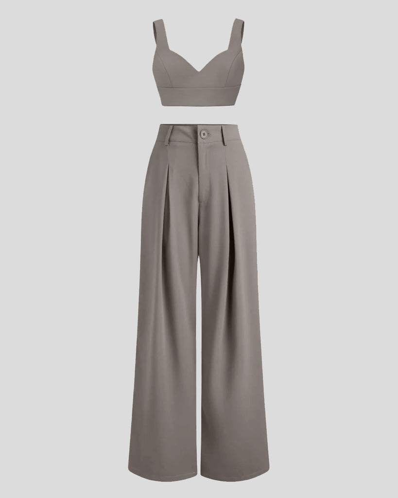 Korean Style Cropped Top and Pant in Grey