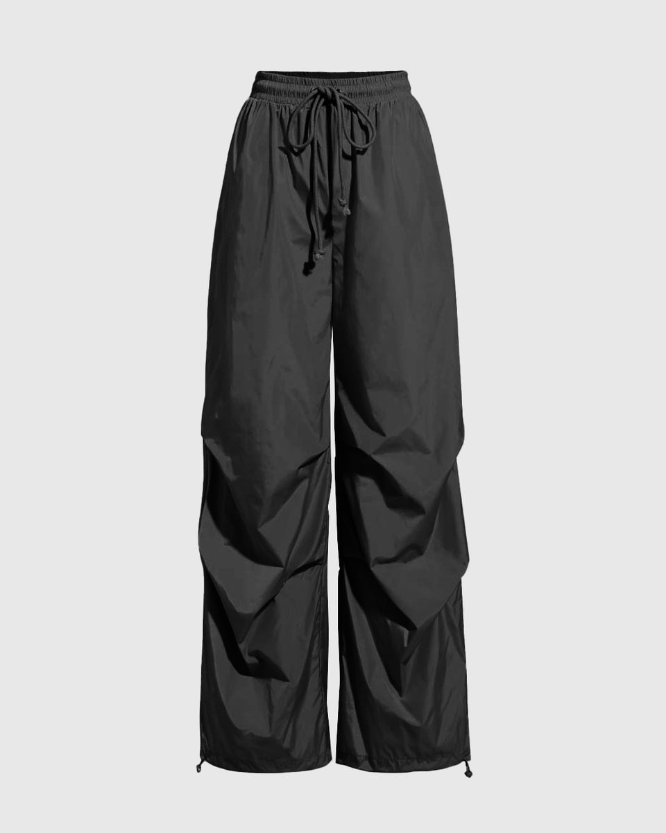 Gorpcore Solid Ruched Style trending Cargo Pants In Black – Littlebox India