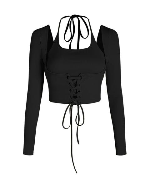 RSVP by Nykaa Fashion Black Lace Tie Up Corset Top (XS)