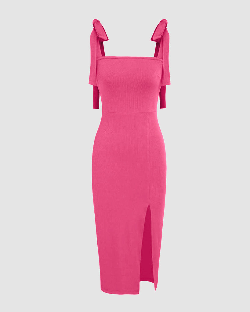 Casual Sleeveless Loungewear Slit Dress In Hot Pink