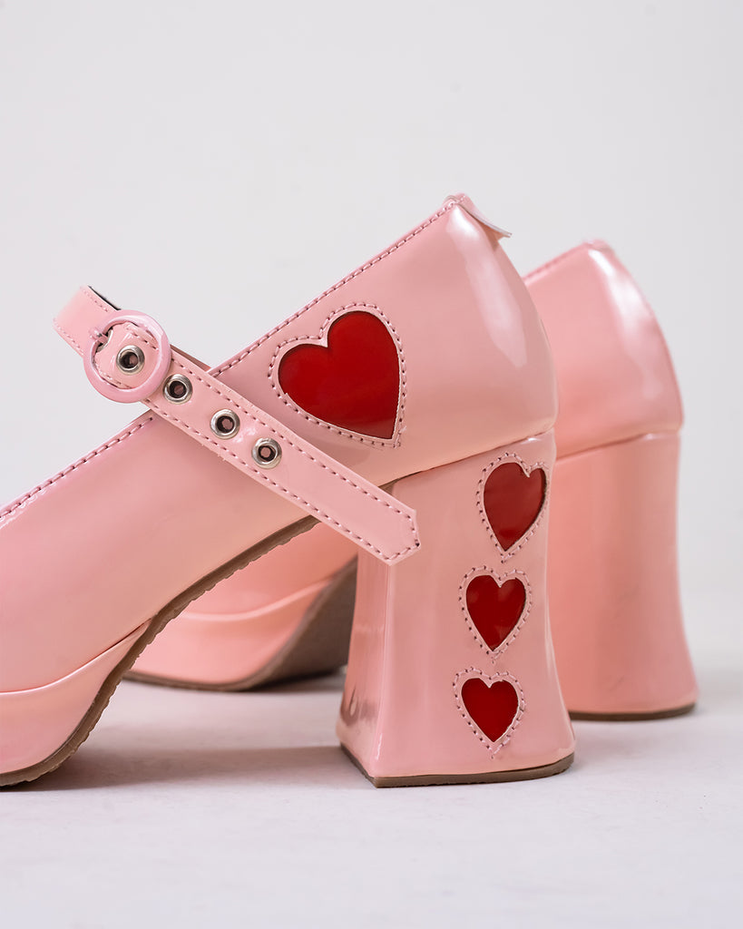 close view of pink color heels