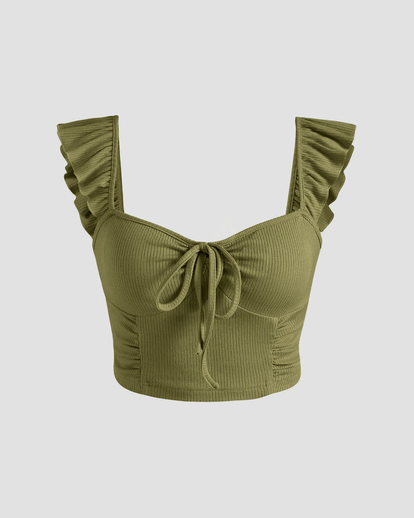 Army Green Flutter Sleeves Tank Top