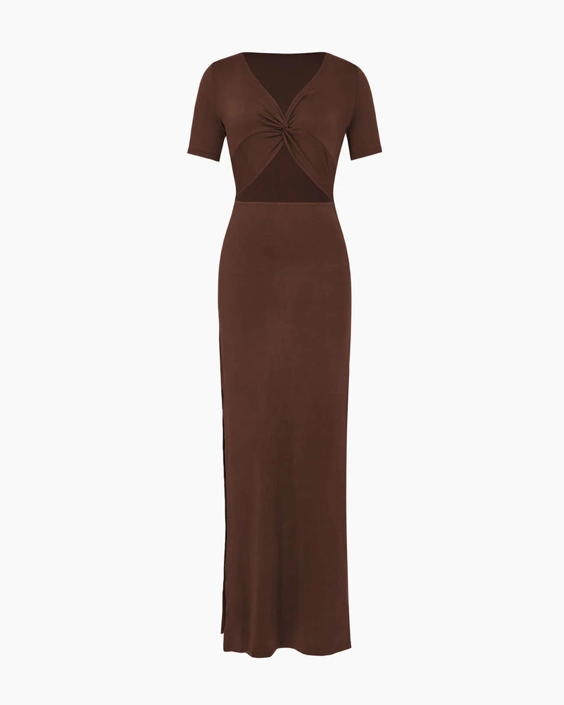Front Cut-out Bodycon Dress in Coffee Brown