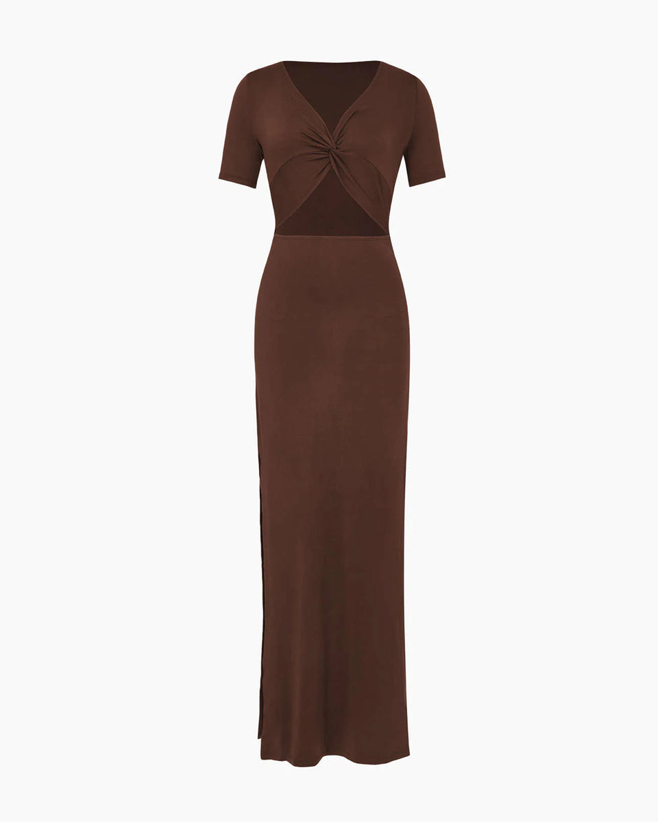 Cut Out Detail Bodycon Long Dress In Brown – Littlebox India