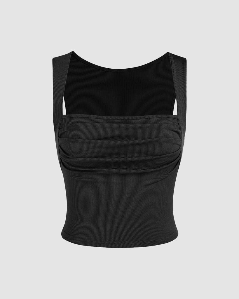 Black Ruched Squared Neck Crop Cami Top