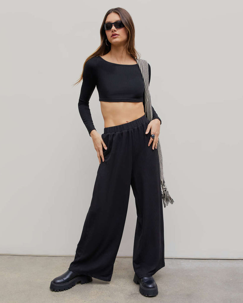 Co-ord set of Ribbed Black Top & Trouser