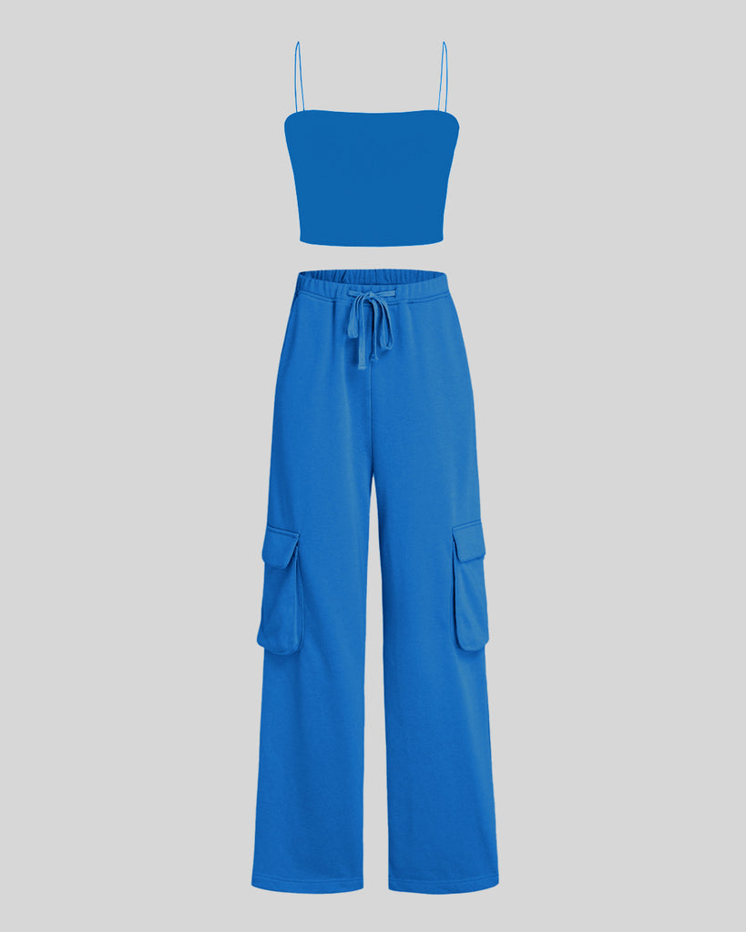 Set of Aesthetic Spaghetti Top With Trouser In Electric Blue