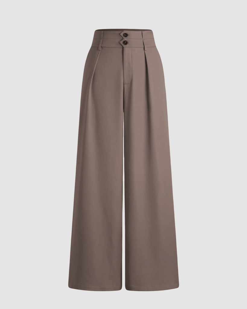Solid High Waist Pleated Wide Leg Pants In Cappuccinoo