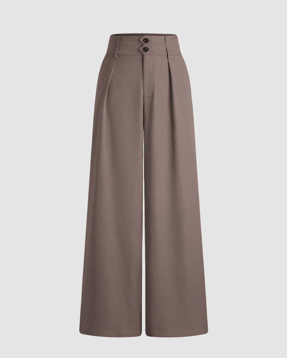 New Nostalgia Solid High Waist Pleated Wide Leg Pants In Cappucino ...