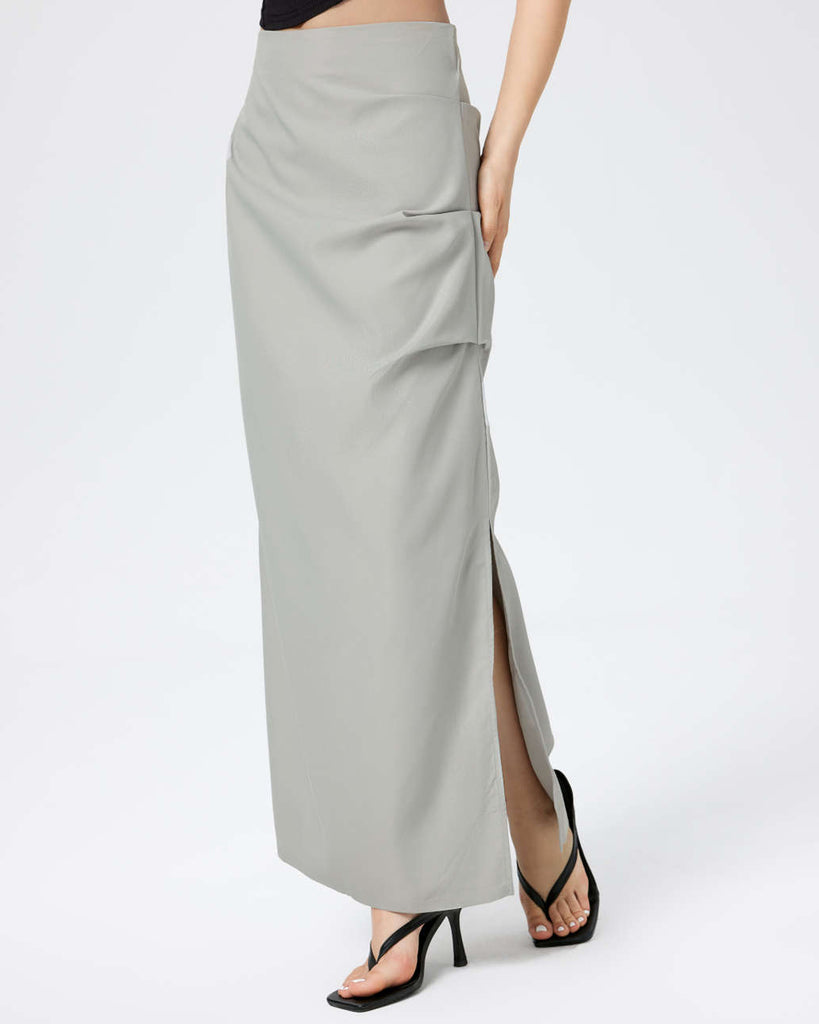 High waist side slit skirt in grey