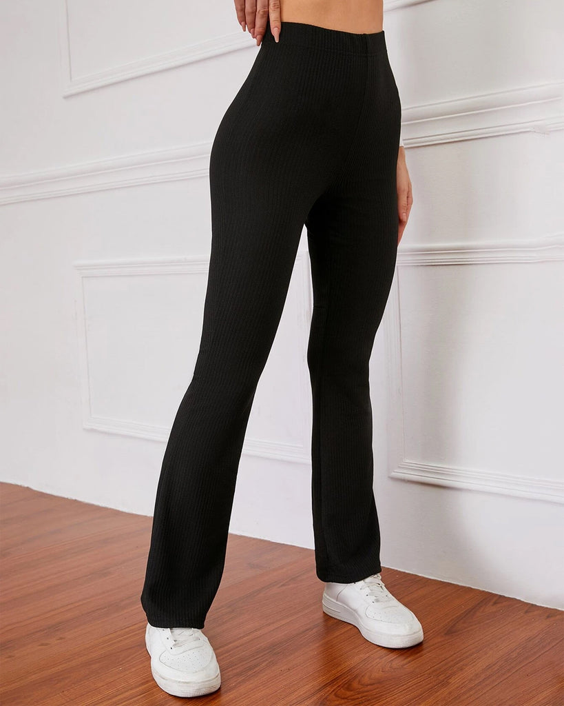 Ribbed Knit Flare Trouser in Black