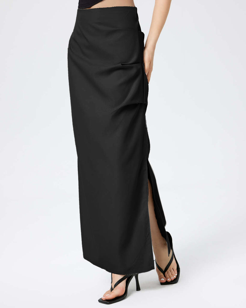 High waist side slit skirt in black