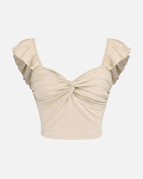 Oyster Pink Ruched Bust Crop Tee