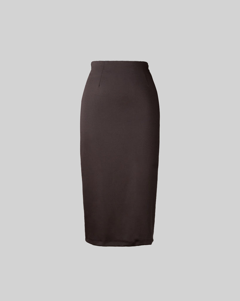High Waisted Solid Split Thigh Skirt In Dark Brown