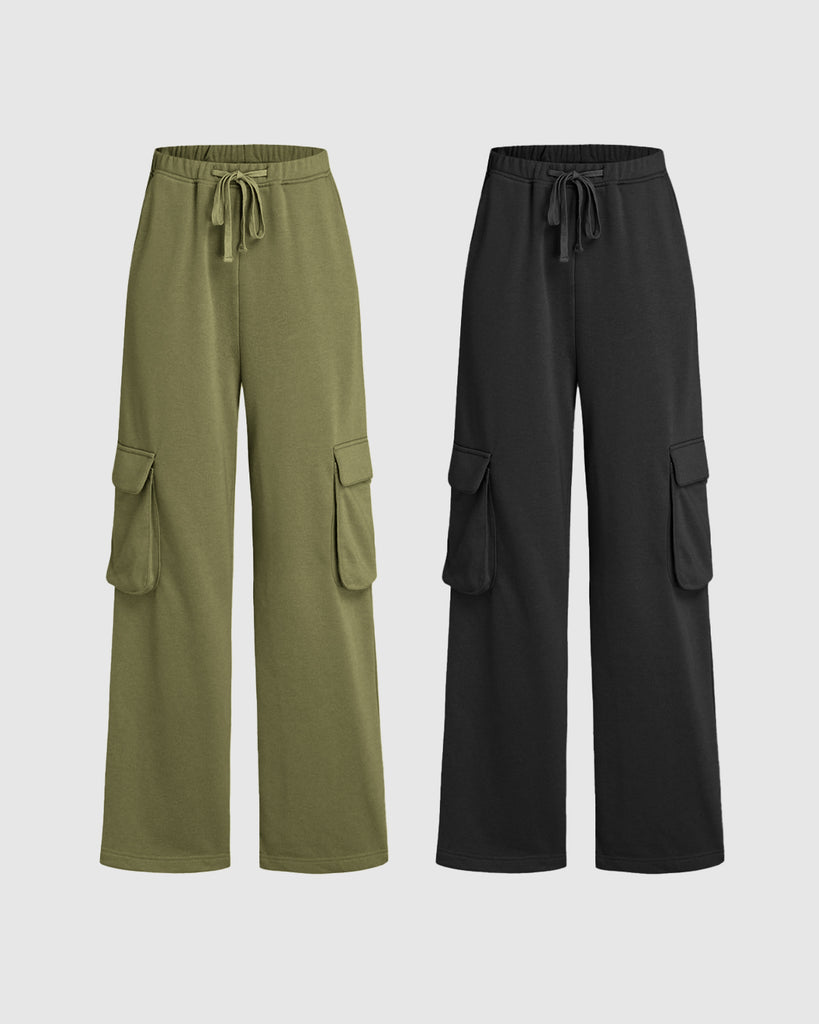 Cargo Double Pocket Trousers in Green and Black