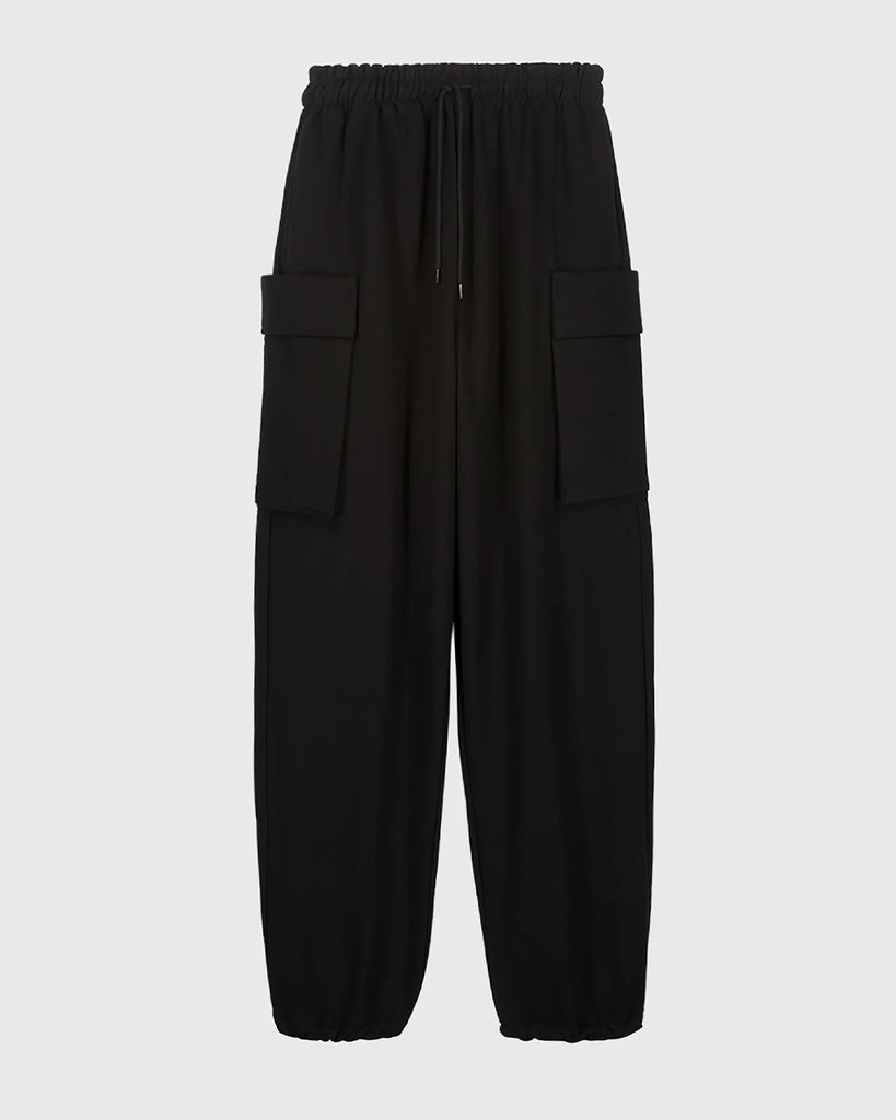 High Waist Wide Balloon Fit Cargo Pant In Black