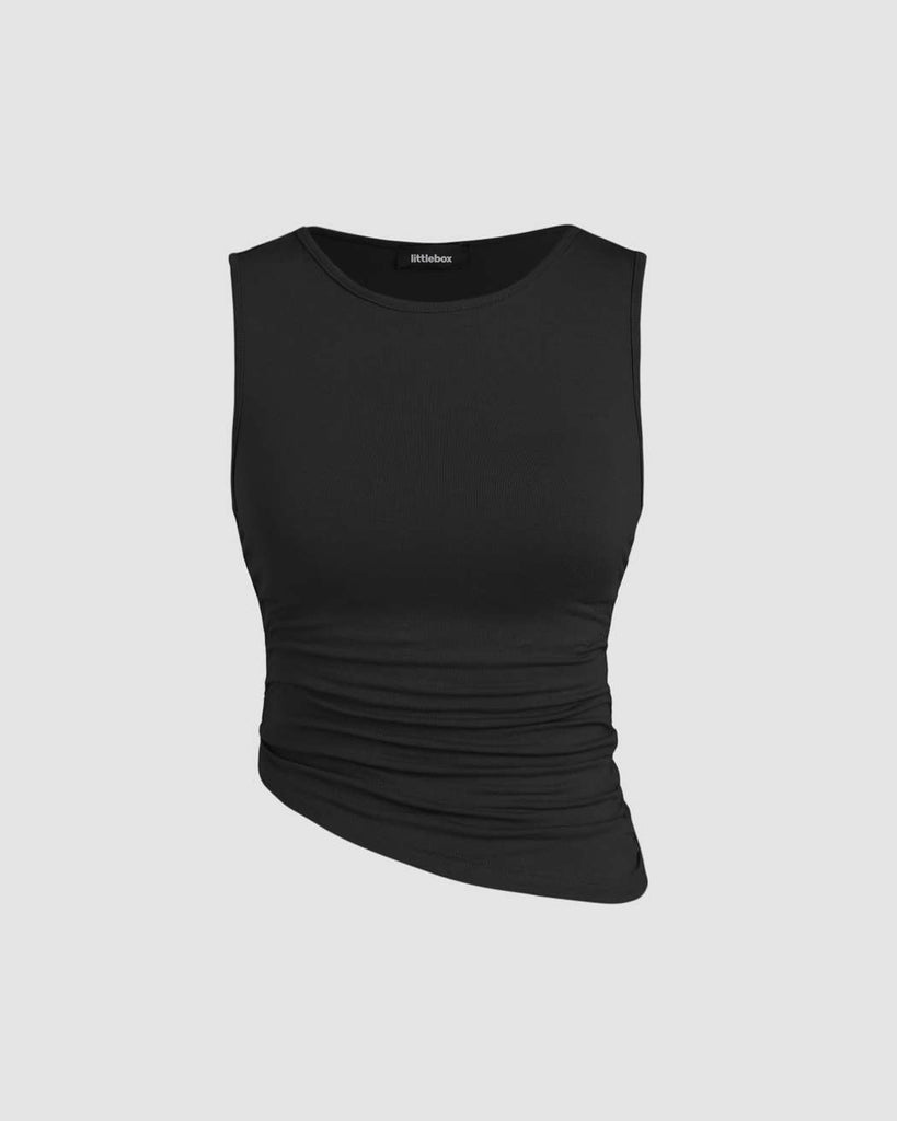 Solid Black Ruched Tank Top for Casual Look