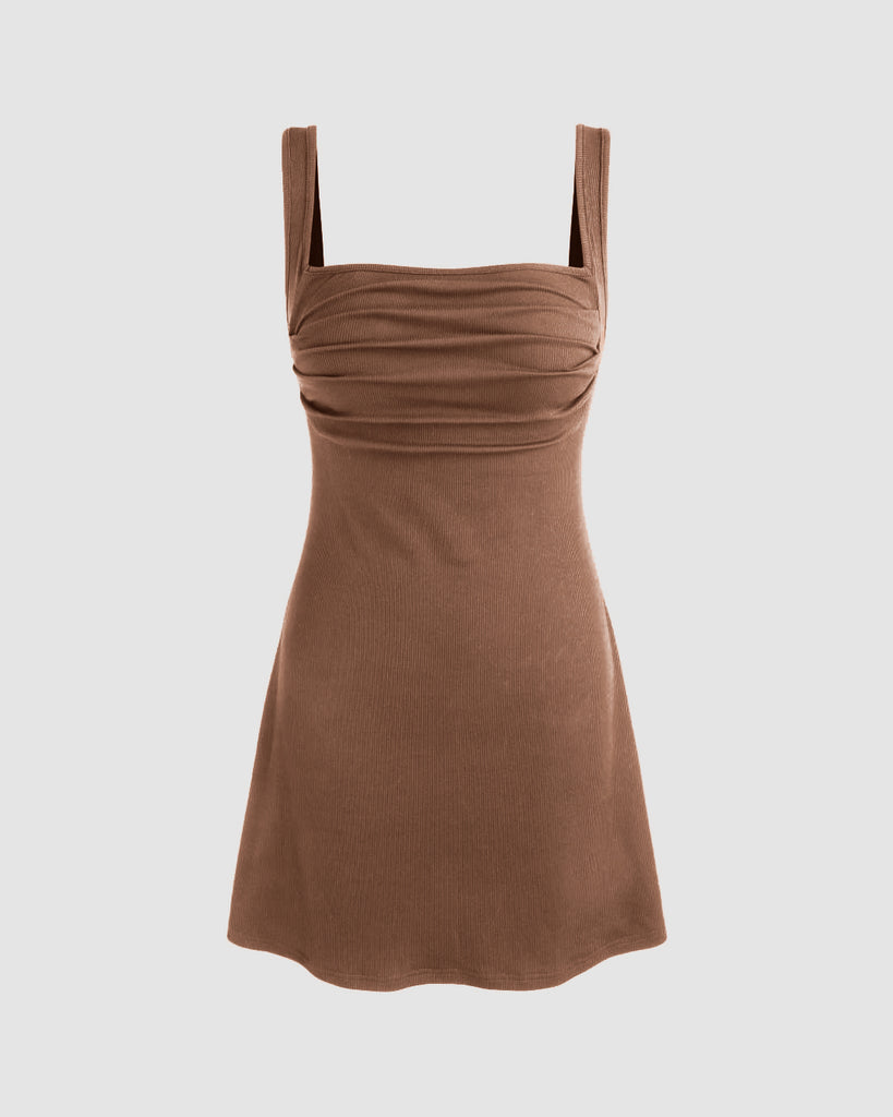 Brown square neck mini dress 