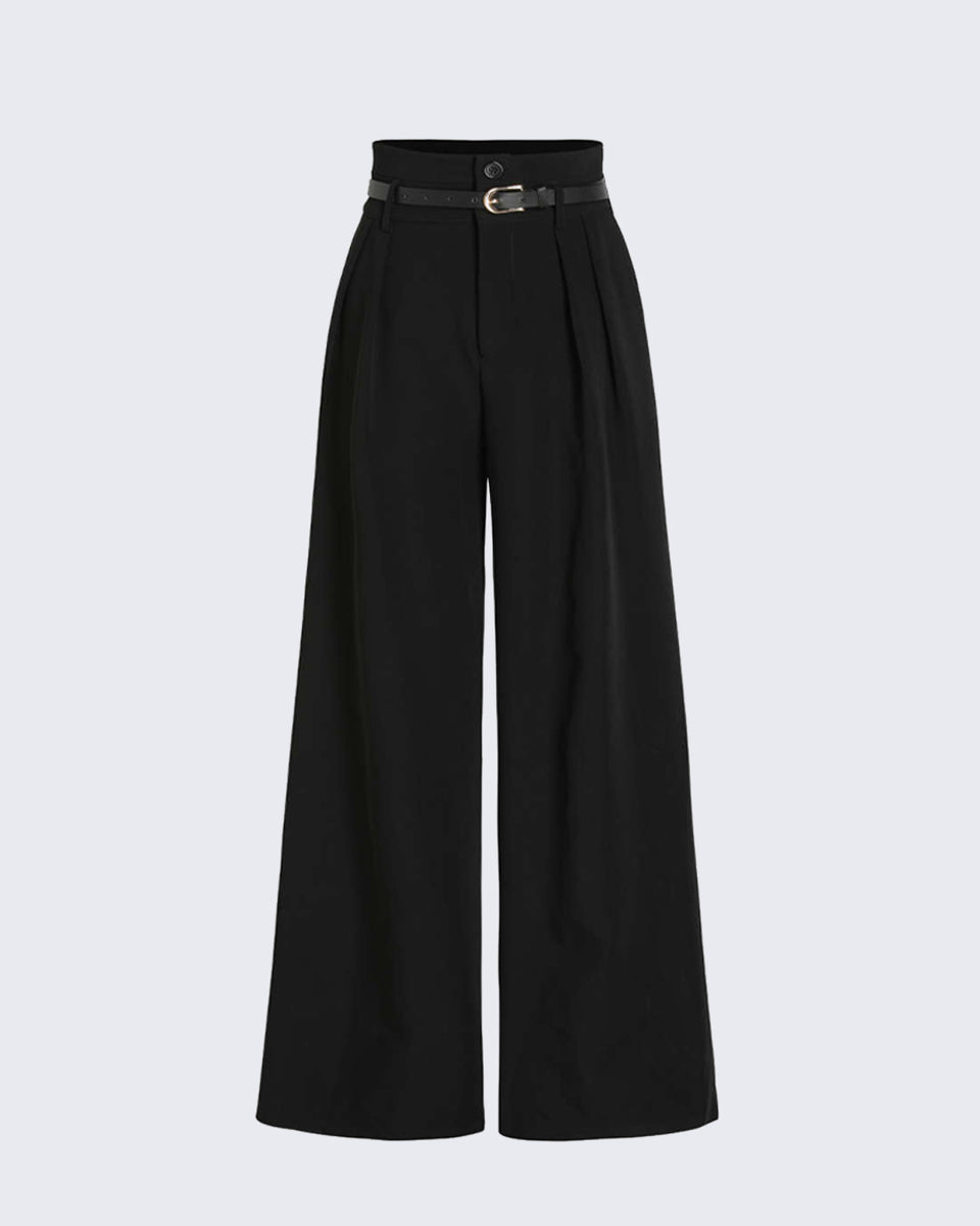 High Waist Pleated Solid Smart Trouser In Black – Littlebox India