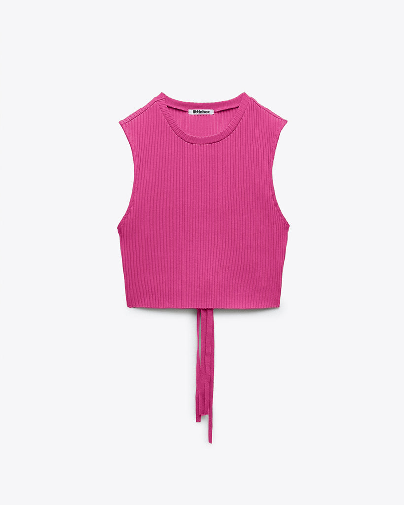 Hot Pink Open Back Ribbed Sleevless Crop Top