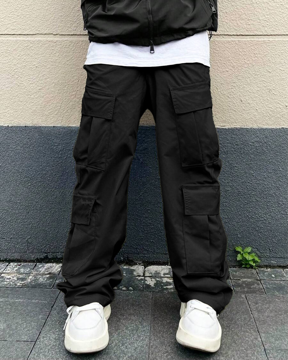 Mens Fashion Multi Pocket Casual Breathable Baggy Cargo Pants In Black ...