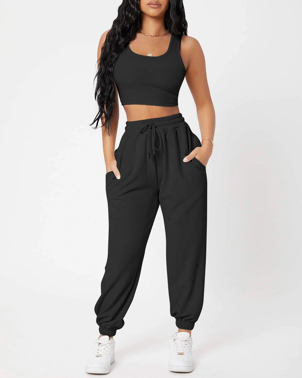 Set Of Two :Corset Style Top & Jogger In Black