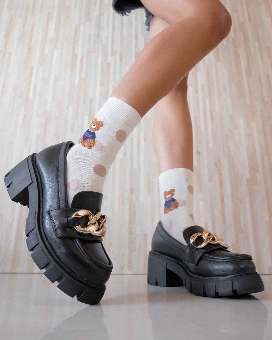 Black Chain Detail Chunky Sole Oxfords - Main Image