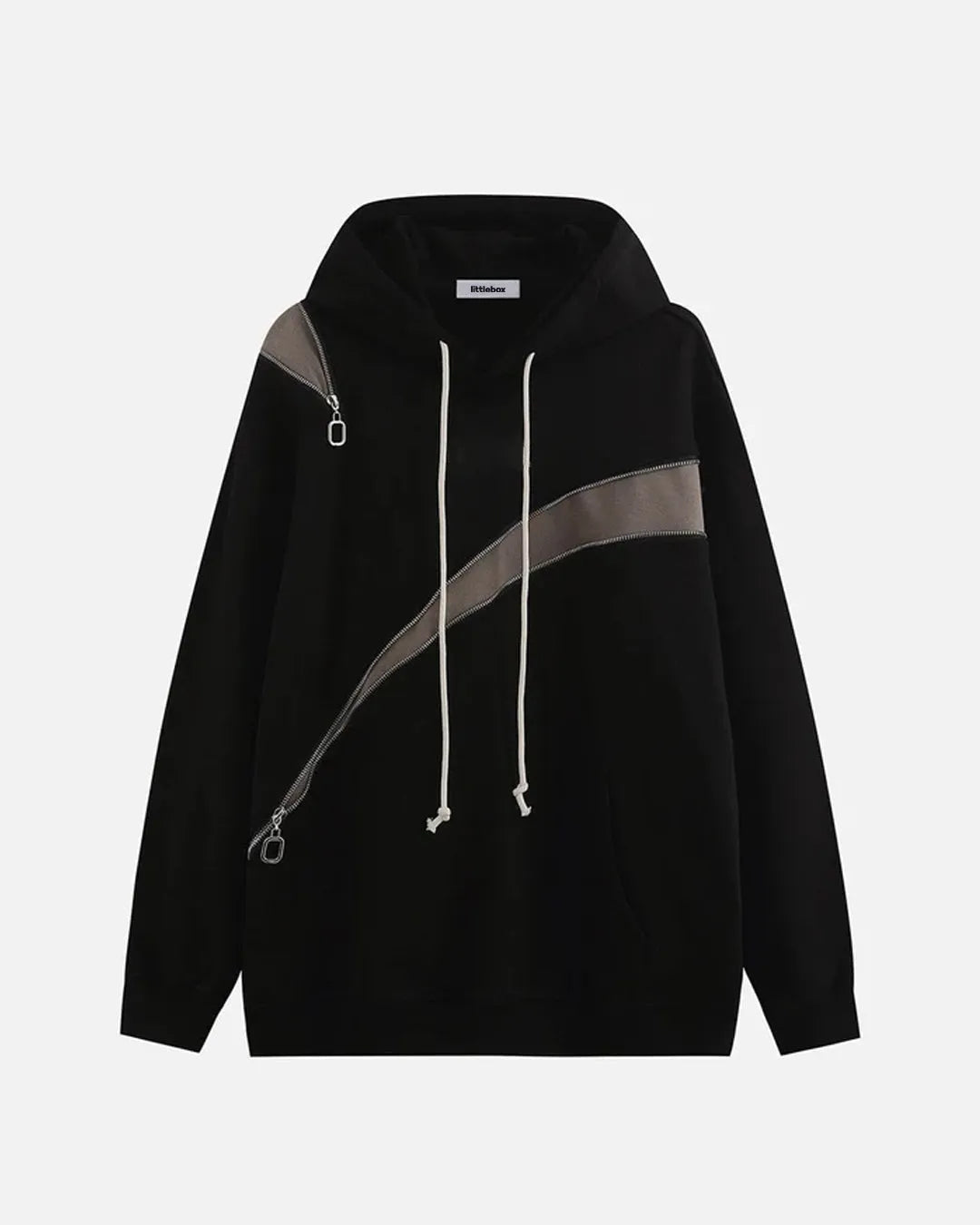 Contrast Patchwork Zip-up Leisure Hoodie In Black 