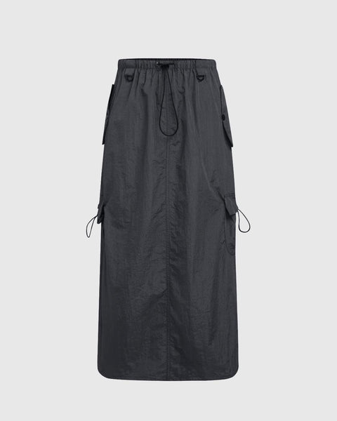 Gorpcore Solid High Waist Cargo Parachute Skirt In Navy Blue Front View For Women | Littlebox India
