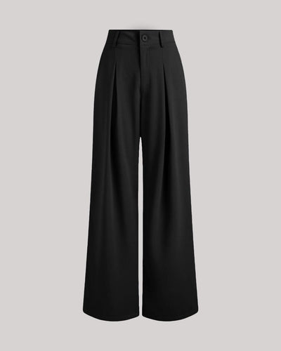 High Rise Loose Fit Wide Leg Baggy Pants in Black Front View For Women | Littlebox India
