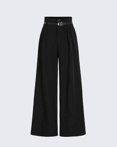 High Waist Pleated Trousers In Black Front View For Women | Littlebox India