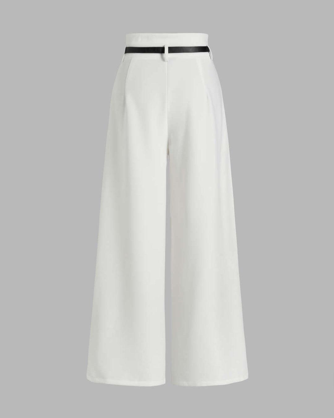 High Waist Pleated Trousers In White - Littlebox India
