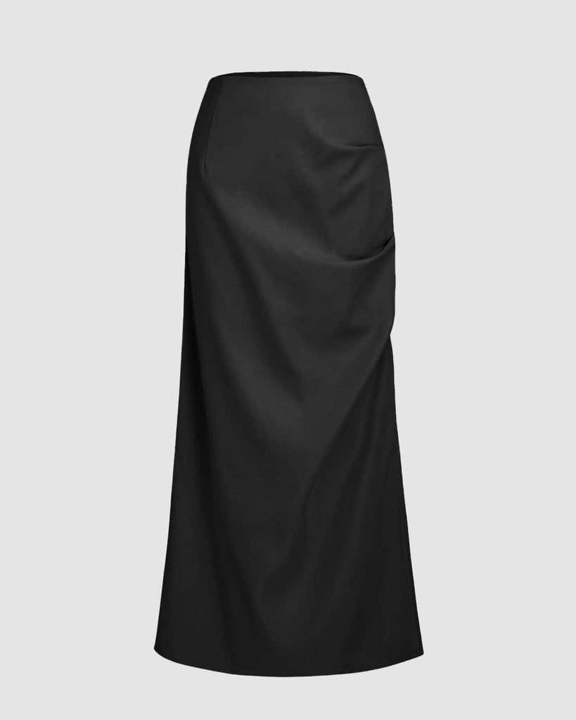 A black skirt featuring a stylish side slit